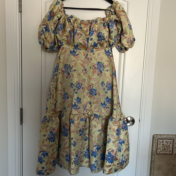 ASOS Floral Off-Shoulder Midi Dress in Yellow and Blue - Picture 4 of 12